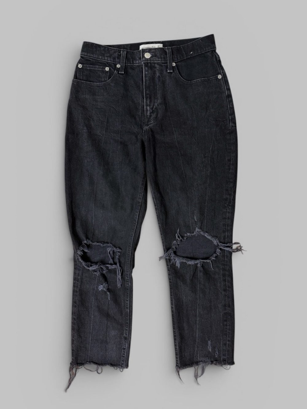 Abercrombie & Fitch Black Distressed Denim High-Rise Mom Jeans